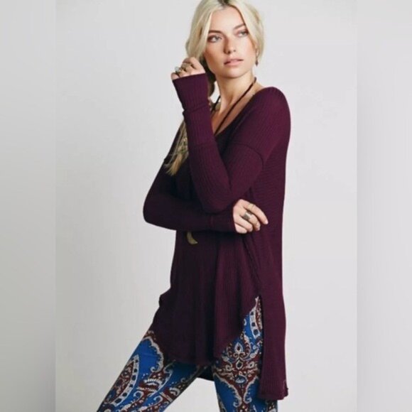 Free People Ventura Thermal Top Oversized Pullover Purple Violet‎  S/P - Picture 3 of 11